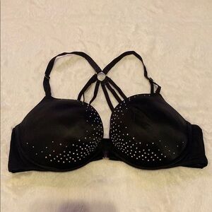Victoria Secret Black Strappy Push Up Bra with Rhinestone Accents